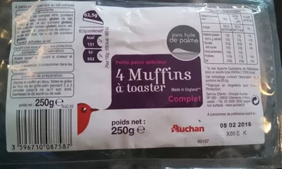 4 Muffins à toaster Auchan 250 g, code 3596710087587