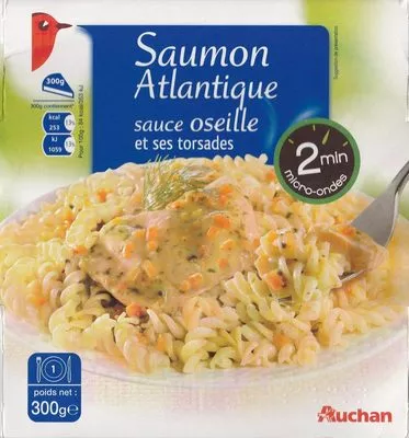 Saumon Atlantique sauce oseille et ses torsades Auchan, L'oiseau, Auchan Production, Groupe Auchan 300 g, code 3596710340491