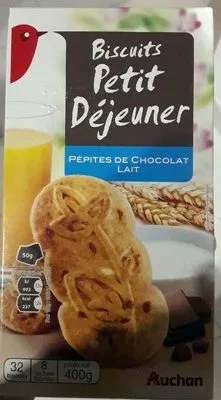 Biscuits Petit Déjeuner Pépites de Chocolat Lait Auchan, L'oiseau, Auchan Production, Groupe Auchan 400 g, code 3596710360826
