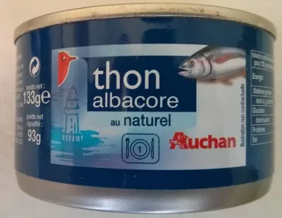 Thon albacore au naturel Auchan 133 g  net, code 3596710396306