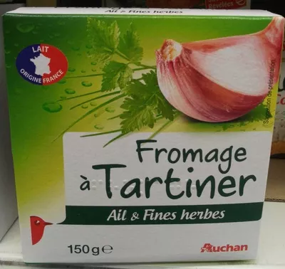 Fromage à Tartiner, Ail & Fines herbes (23,5 % MG) Auchan, L'oiseau, Auchan Production, Groupe Auchan 150 g, code 3596710399437