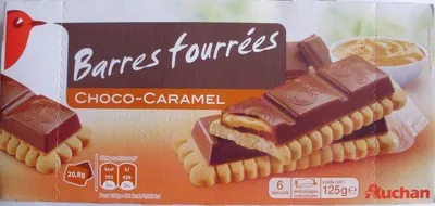 Barres fourrées Choco-Caramel (6 biscuits) Auchan, L'oiseau, Auchan Production, Groupe Auchan 125 g, code 3596710407651