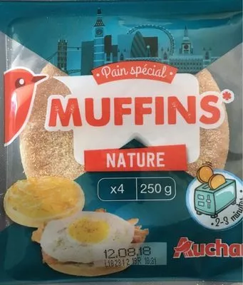 Petits pains spéciaux muffin Nature Auchan 250 g (4 * 62.5 g), code 3596710435814