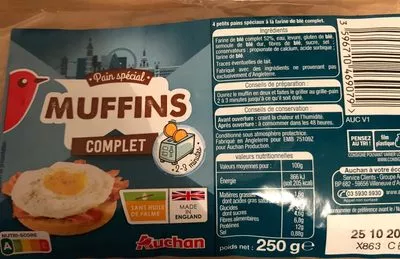 Muffins au blé complet Auchan 250 g, code 3596710469079