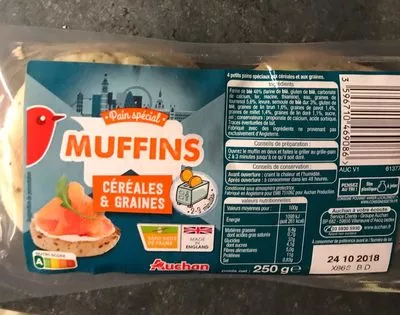 Muffin céréales et graines Auchan 250 g (4 x 62.5g), code 3596710469086
