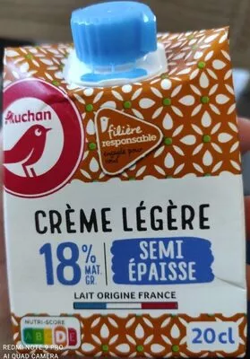 Crème légère semi épaisse Auchan 20 cl, code 3596710484072
