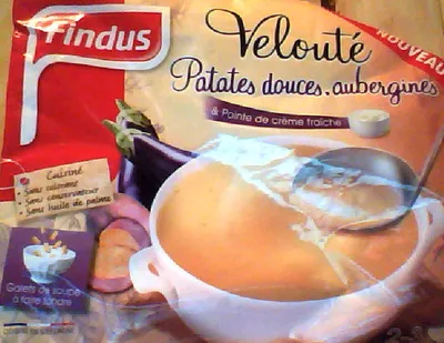 Velouté patates douces, aubergines et pointe de crème fraîche Findus 600 g, code 3599740009574