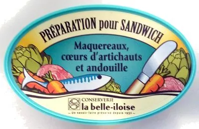 Préparation pour Sandwich Maquereaux, Coeurs d'artichaux et Andouille La Belle-Iloise 115 g, code 3660088107144