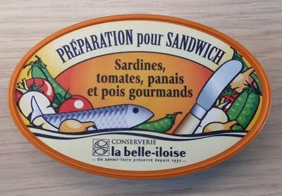 Préparation pour sandwich  Sardines, tomates, panais et pois gourmands La belle-iloise 115 g, code 3660088111028