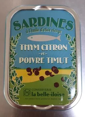 Sardines à l’huile d’olive vierge, thym citron et poivre Timut La Belle-Iloise 115 g, code 3660088144408
