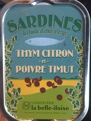 Sardines à lhuile dolive vierge thym citron et poivre timut La belle-iloise 115 g, code 3660088144842