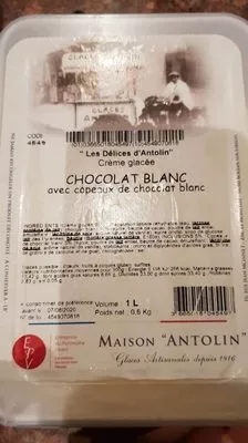 Crème Glacée Chocolat Blanc avec Copeaux de Chocolat Blanc Maison Antolin 1 L / 600 g, code 3665018045497