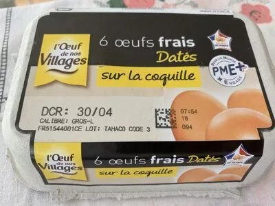 6 œufs frais datés sur la coquille L'Oeuf de nos villages 6, code 3700864022060