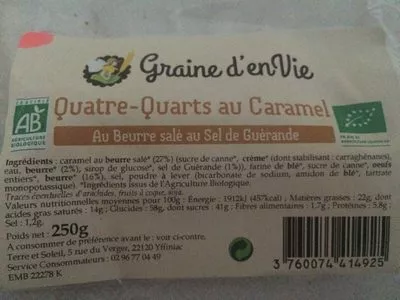 Quatre-Quarts au Caramel au Beurre Salé de Guérande Graine d’enVie, Terre et Soleil 250 g, code 3760074414925