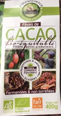 Feves de cacao fermentées non torréfiées Ecoidees , code 3760087362923