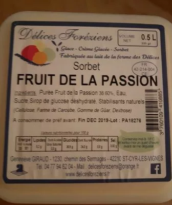 Sorbet Fruit de la Passion Délices Foréziens , code 3760109410885