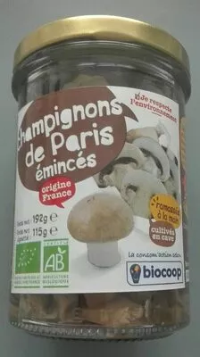 Champignons de Paris émincés Biocoop 115 g, code 3760121211583