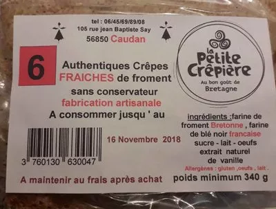 6 Authentiques Crêpes Fraîches de Froment La Petite Crêpière 340 g, code 3760130630047
