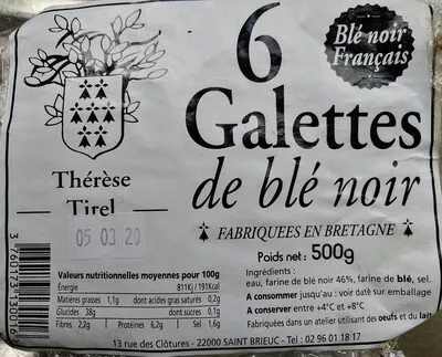 6 Galettes de blé noir Thérèse tirel 500 g, code 3760173130016