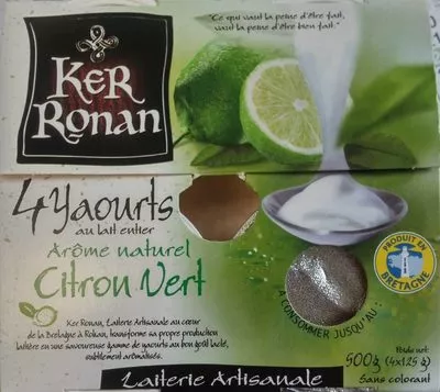 Yaourt au lait entier, Arôme naturel Citron vert Ker Ronan 500g (4 * 125 g), code 3760176400079