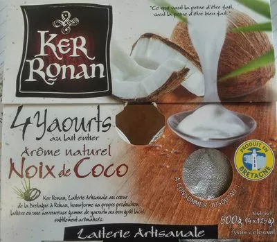 Yaourt au lait entier, Arôme naturel Noix de coco Ker Ronan 500g (4x125 g), code 3760176400086