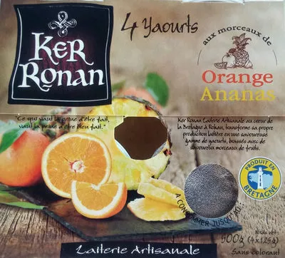 Yaourt Ker Ronan Orange/Ananas Ker Ronan 500g (4x125 g), code 3760176400222