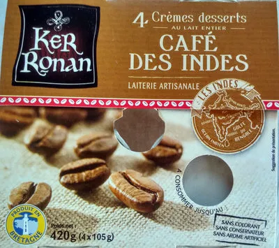Crème Dessert au Lait Entier Café des Indes Ker Ronan 420 g (4 * 105 g), code 3760176401519