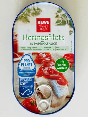 Heringsfilets in Paprikasauce REWE Beste Wahl 200 g Fischeinwage: 120 g, code 4388844013148