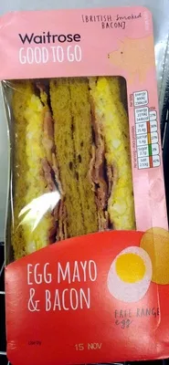 Egg Mayo & Bacon Sandwich Waitrose, Waitrose Good to go 230g, code 5000169142301