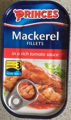 Mackerel fillets in tomato sauce Princes 125 g, code 5000232213013