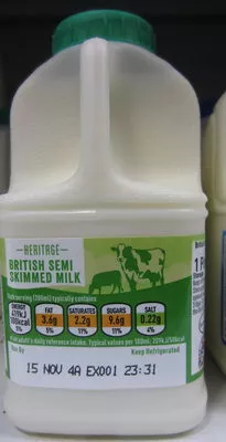 british semi skimmed milk heritage 568ml, code 5010893700418