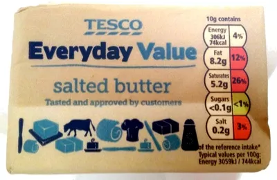 salted butter tesco, tesco everyday value 250g, code 5018374371195