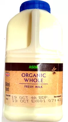Organic Whole Fresh Milk Asda 568 ml, 1 pint, code 5050854581649