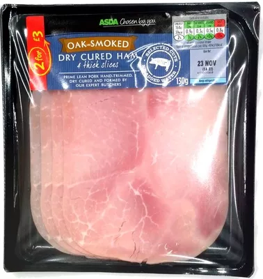 Oak Smoked Dried Cured Ham - 4 thick Slices Asda 130g, code 5052449336016