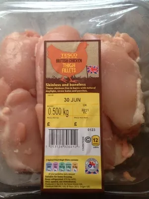 British chicken thigh fillets  Tesco 500g, code 5053526306410
