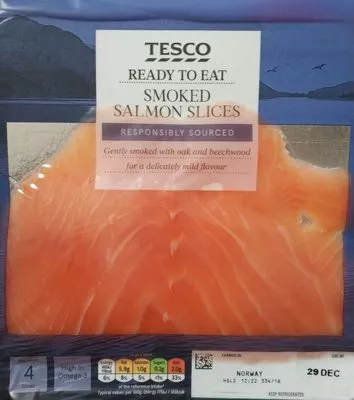 Smoked salmon slices Tesco , code 5057753638436