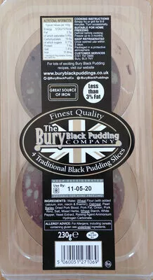 4 Traditional Black Pudding Slices The Bury Black Pudding Company 230 g, code 5060051271069