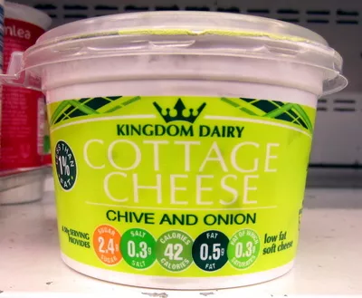 Cottage Cheese Chive and Onion Kingdom Dairy 227 g e, code 5060115550130