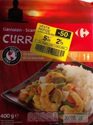 Scampi Curry et Riz Basmati Carrefour 400 g, code 5400101026216