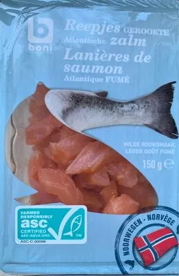 Lanières de saumon Atlantique fumé Boni 150 g, code 5400141376869