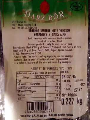 Kabanos Sausage with Venison Darz Bor 0.227 kg, code 6402603002278