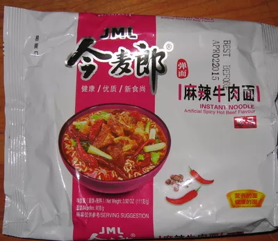 JML Instant Noodle Artificial Spicy Hot Beef Flavor JML, Jinmailang, Jinmailang Nissin Food Co Ltd, 今麥郎,  Nissin 111 g, code 6921555595664