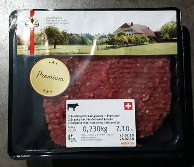 Steaks hachés de boeuf épicés, Premium Terrasuisse 230 g, code 7617100053428