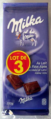 Chocolat au lait du pays alpin (Lot de 3) Milka, Kraft Foods 600 g (3 x 200 g), code 7622210148285