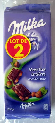 Chocolat Noisettes entières (Lot de 2) Milka, Kraft Foods 400 g (2 x 200 g), code 7622210148315