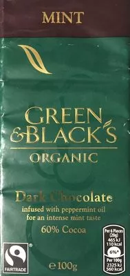 Dark chocolate Mint 60% Green & Black’s, Green & Black's Organic 100 g, code 7622210148957