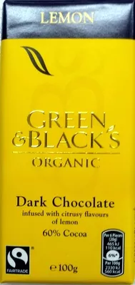 Green & Black's Organic Lemon Dark Chocolate 60% Cocoa Green & Black's 100g, code 7622210153838