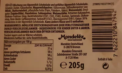 Mischung von Alpenmilch Schokolade und gefüllter Alpenmilch Schokolade Milka,  Mondelez International 205g, code 7622210847942