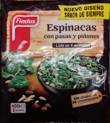 Tradicionales espinacas con pasas y piñones Findus 400 g, code 8410092131988