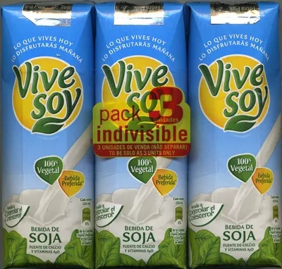Bebida de soja "ViveSoy" Natural. Pack de 3 ViveSoy 750 ml (3 x 250 ml), code 8410128661076